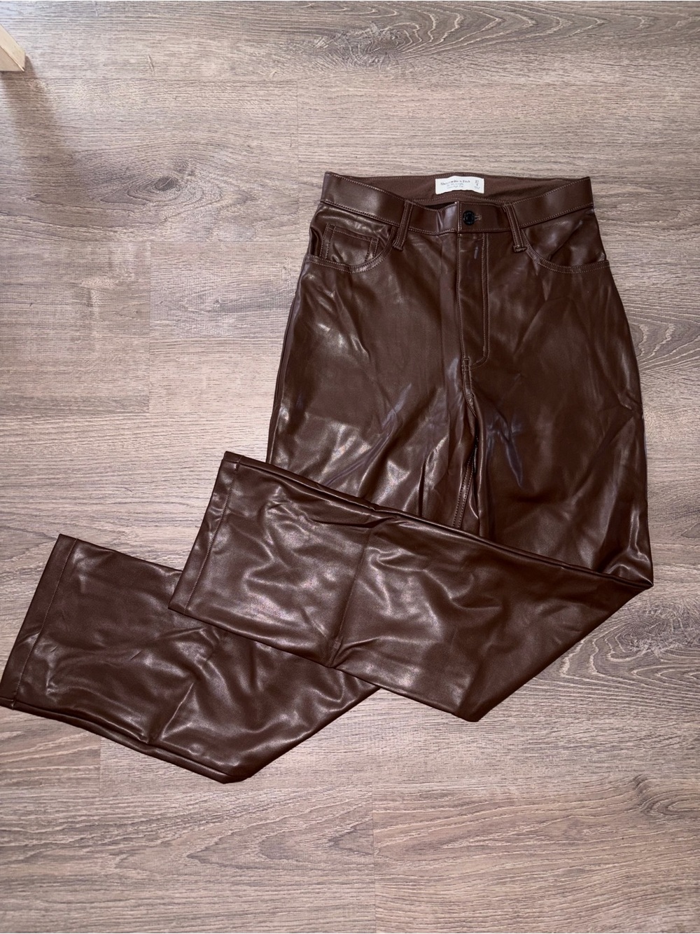 Abercrombie & Fitch Women’s Brown Faux Leather Straight Pants Pockets